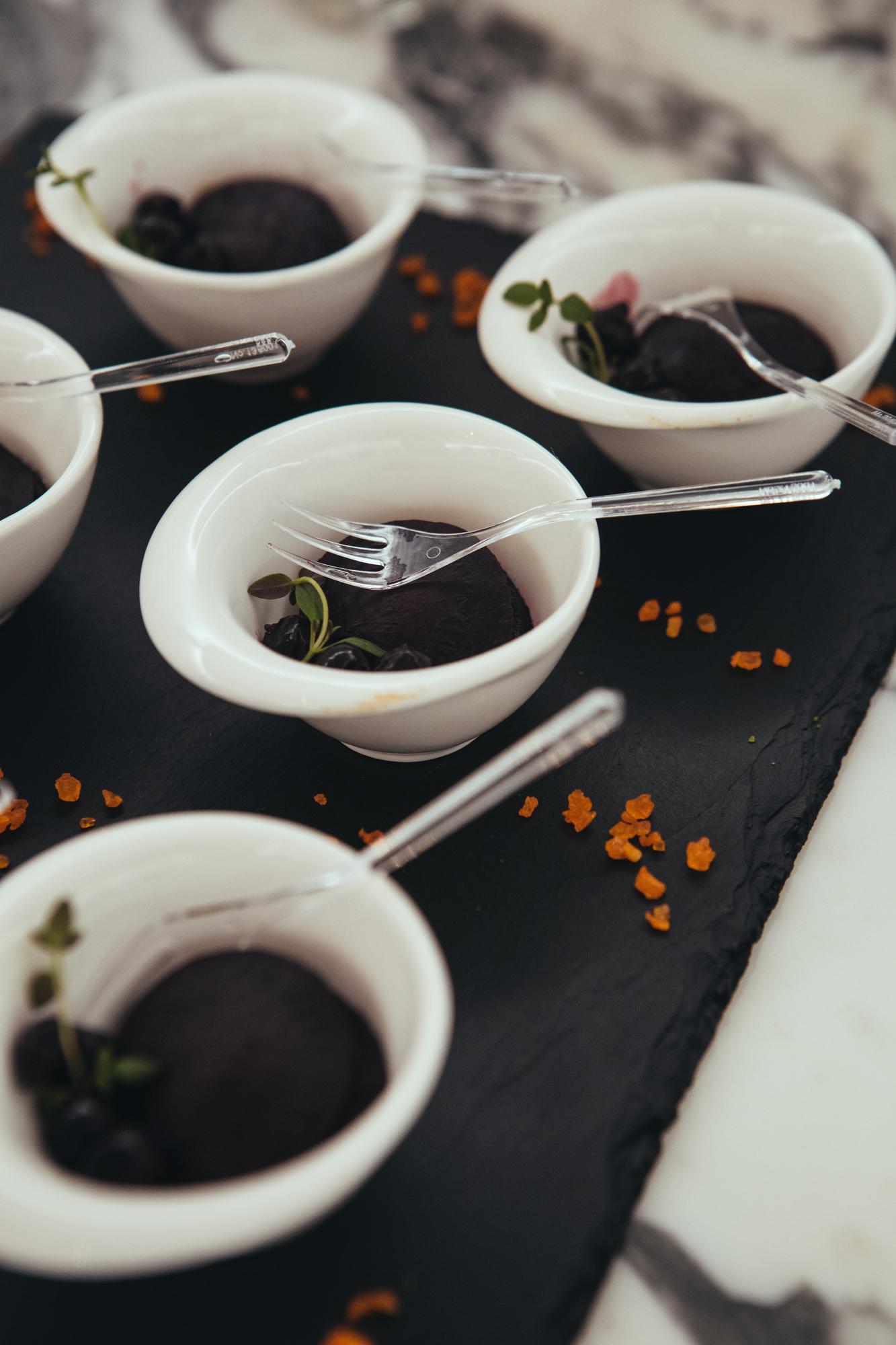 Set of prepared gourmet plates on table